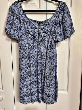 Style & Co. Printed Flutter Sleeve Dress. Blue Printed Flutter Sleeve Large #175